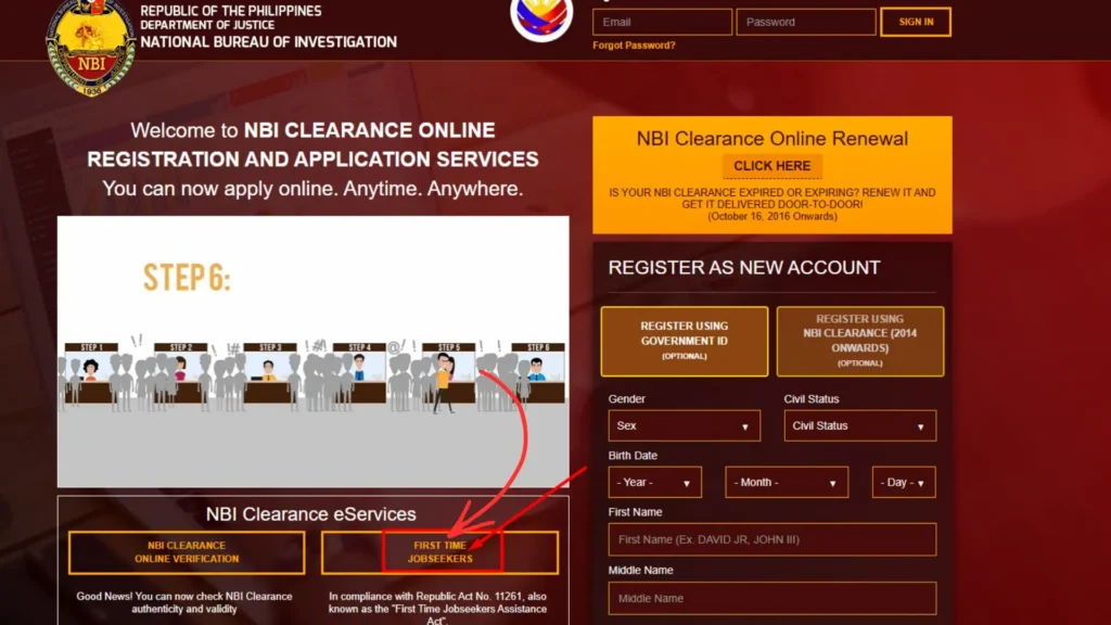 Click on First-Time Job Seeker option