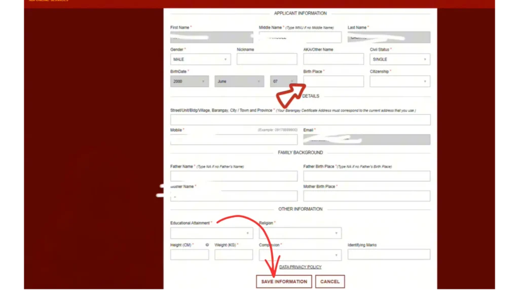 Complete the applicant form