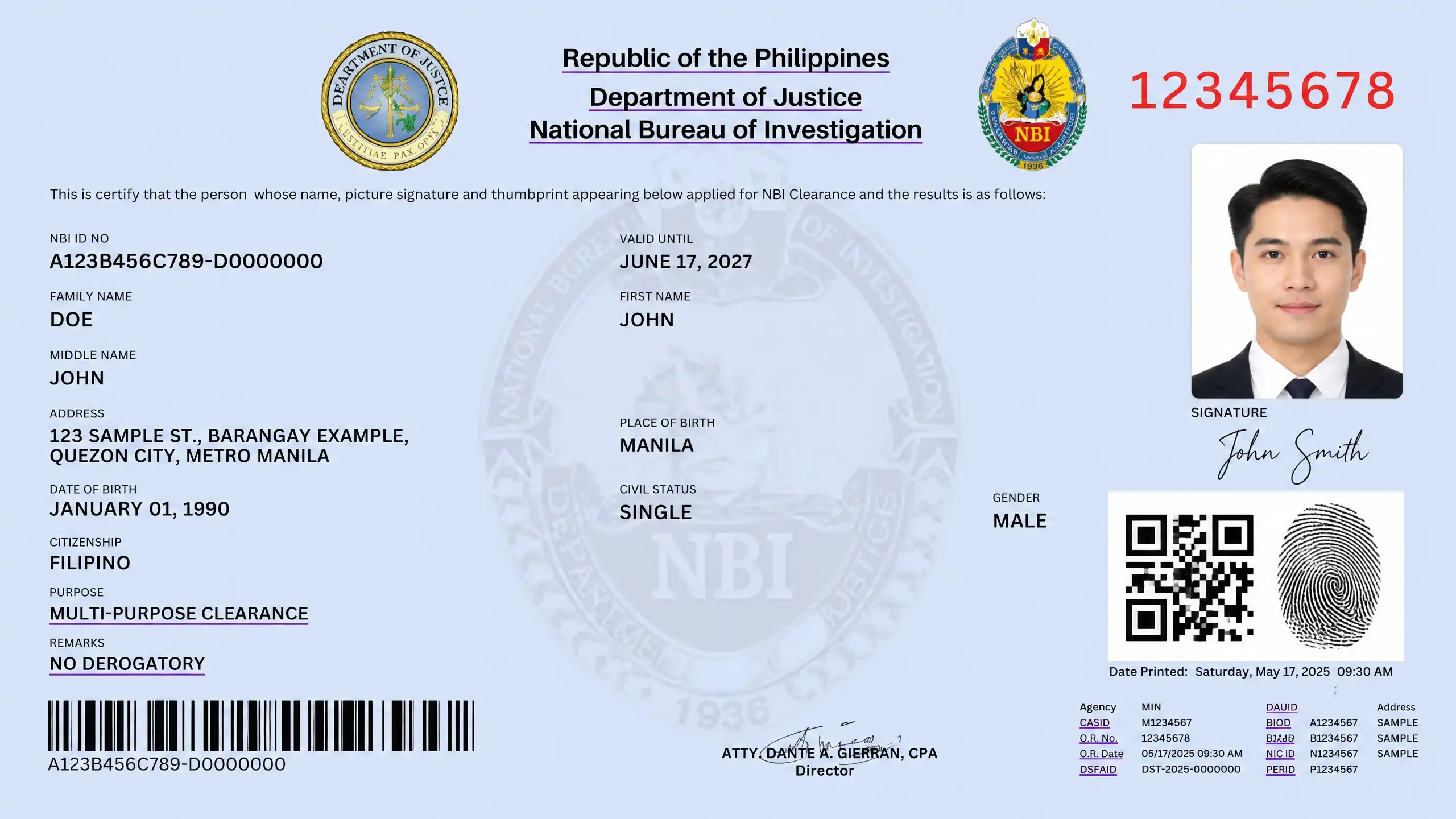 nbi clearance philippines sample document