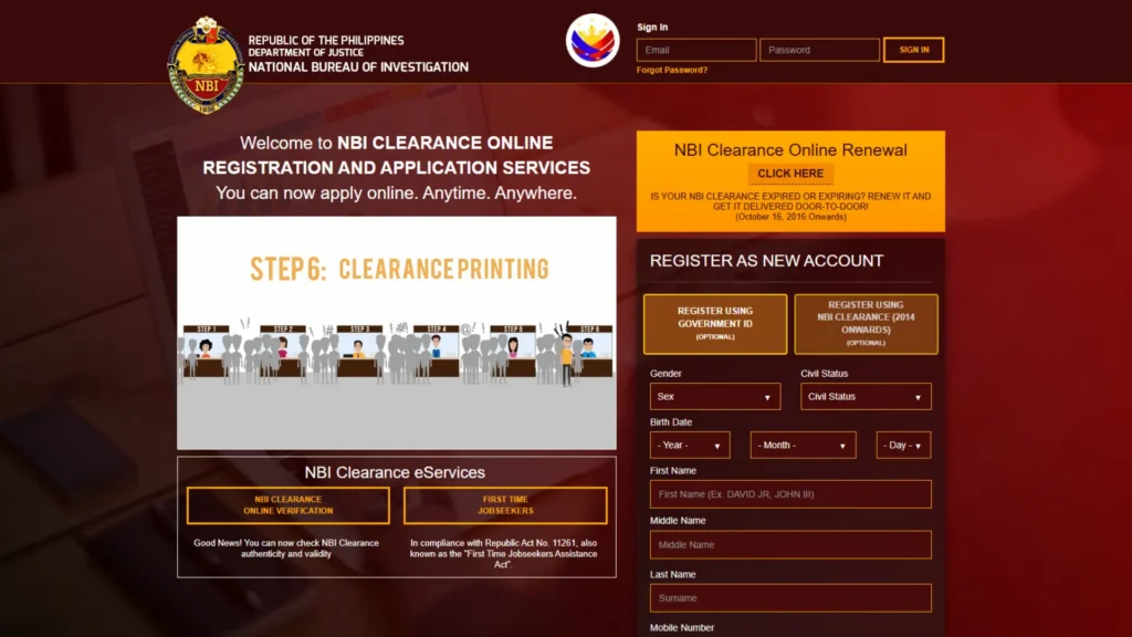 Register online NBI Portal Fill the form